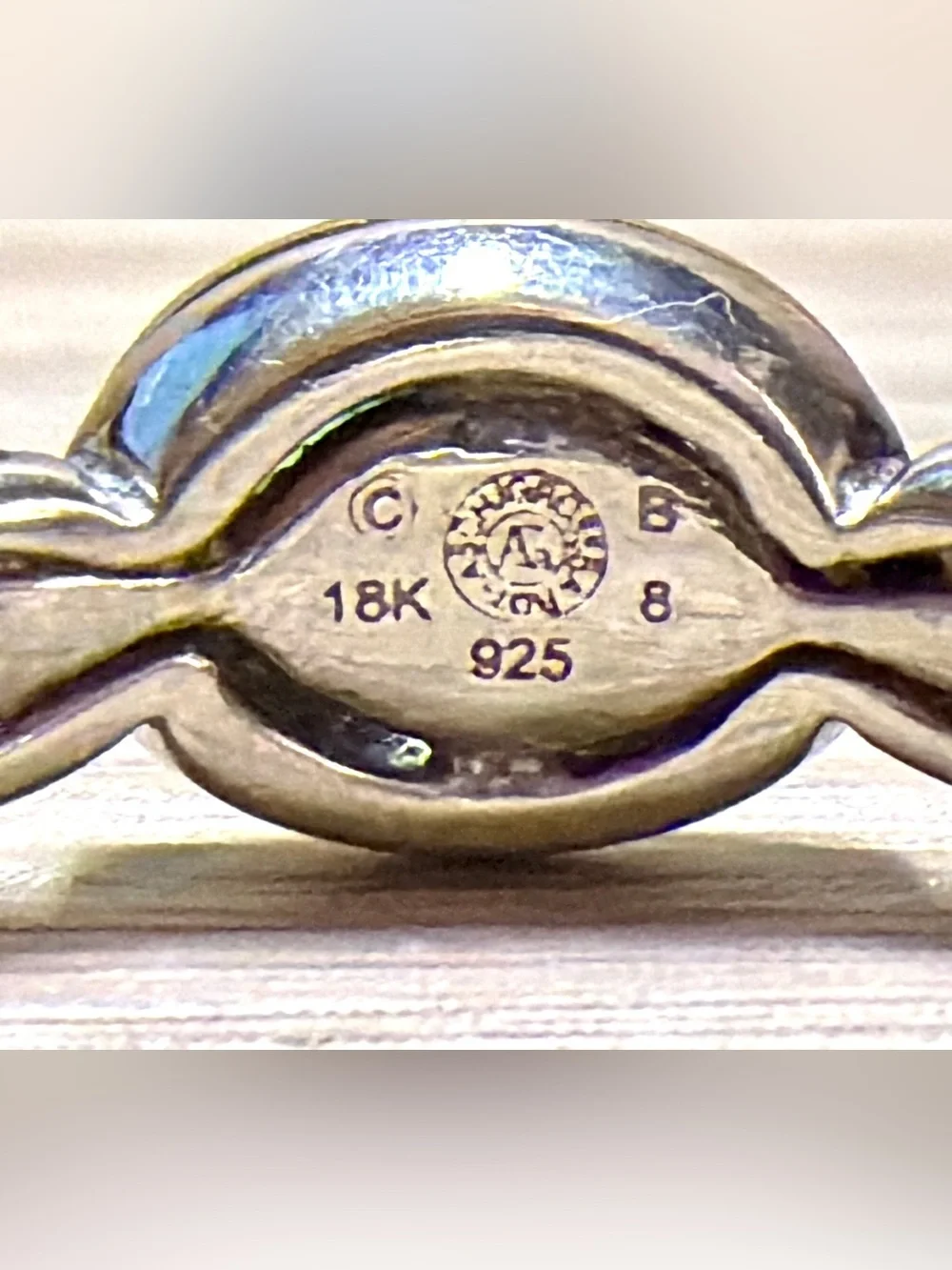 Vintage Modernist Asch Grossbardt Sterling Silver & 18K Gold Blue Topaz Ring